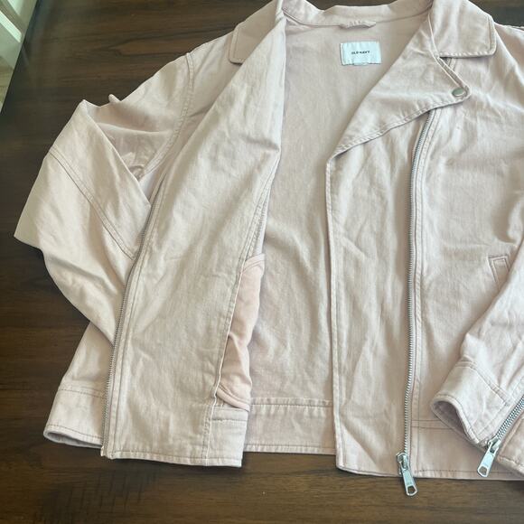 Old Navy Moto Jacket Women's 2XL Abalone Pink Denim Stretch Grunge Whimsygoth - Picture 5 of 11